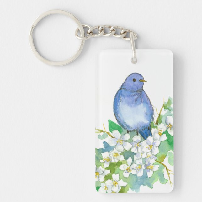 Staat von Idaho Mountain Bluebird Syringa Blume Schlüsselanhänger (Vorderseite)