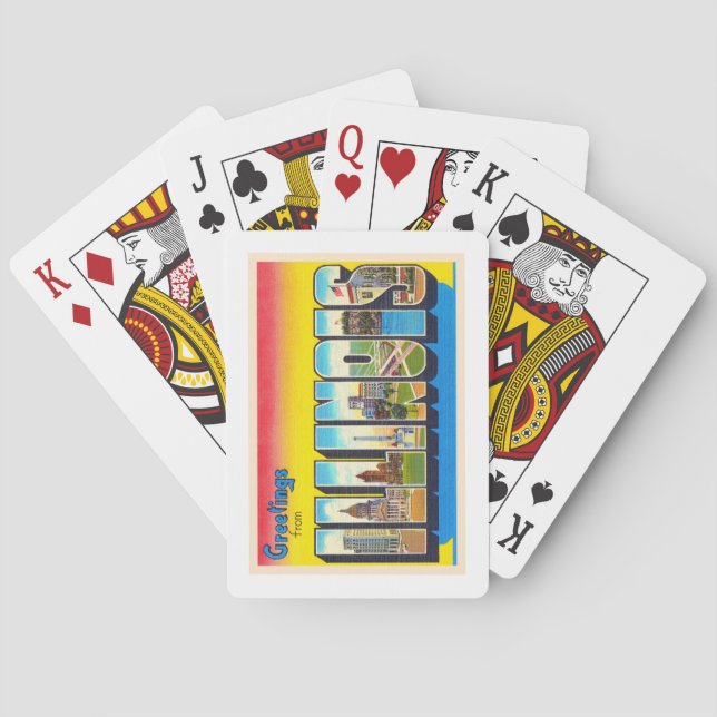 Staat von Illinois IL Vintager Großbuchstabe Postk Spielkarten (Rückseite)