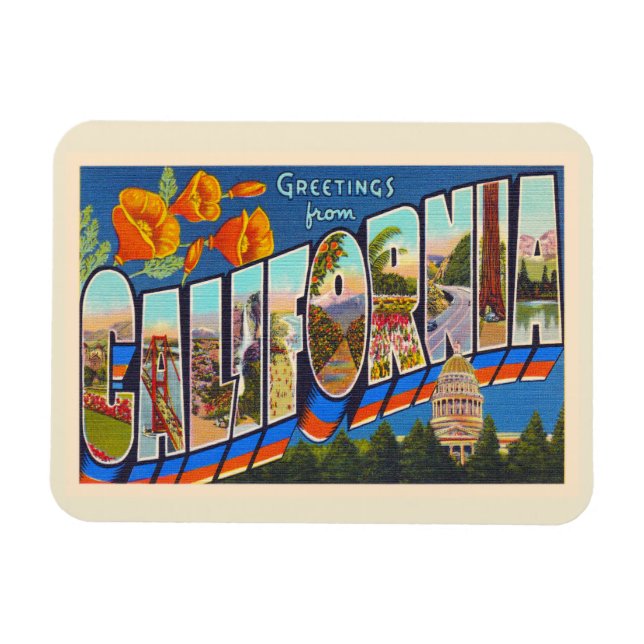 Staat von Kalifornien Vintager Großbuchstaben Post Magnet (Horizontal)