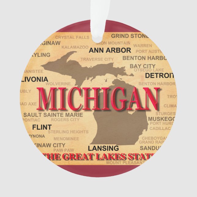 Staat von Michigan-Karte, Detroit, Lansing Ornament (Vorderseite)