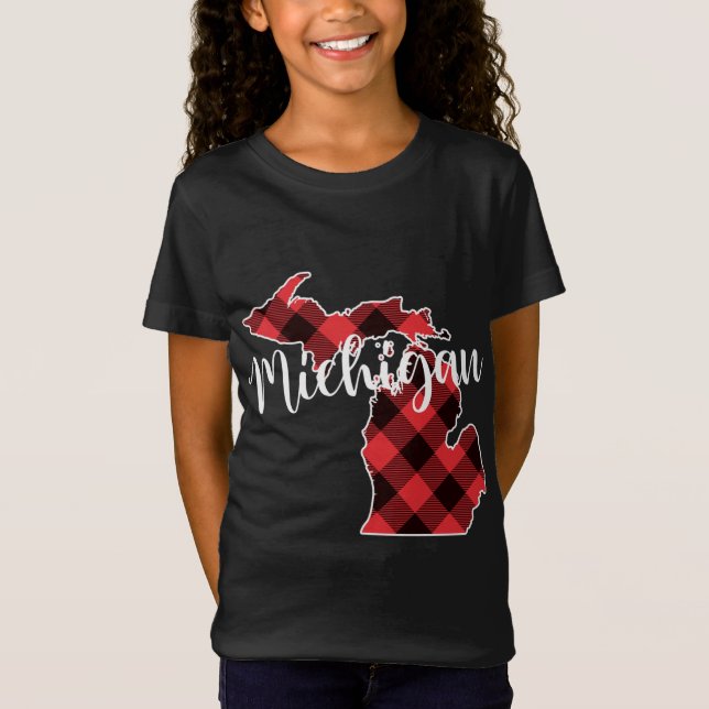 Staat von Michigan Map Buffalo Karierte Weihnachts T-Shirt (Vorderseite)