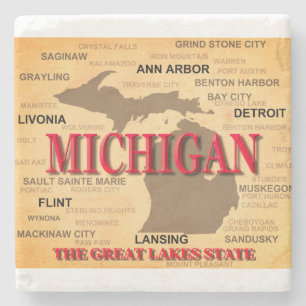 Staat von Michigan Map, Detroit, Lansing Steinuntersetzer