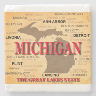 Staat von Michigan Map, Detroit, Lansing Steinuntersetzer