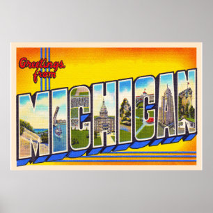 Staat von Michigan MI Vintager Großbuchstabe Postk Poster
