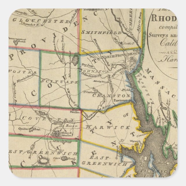 Staat von Rhode Island 3 Quadratischer Aufkleber (Vorderseite)