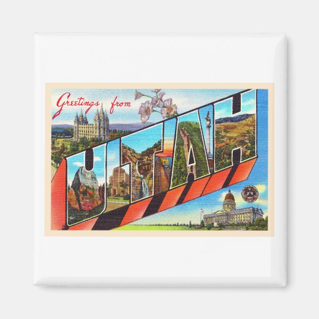 Staat von Utah UT Vintager Großbuchstabe Postkarte Magnet (Vorne)