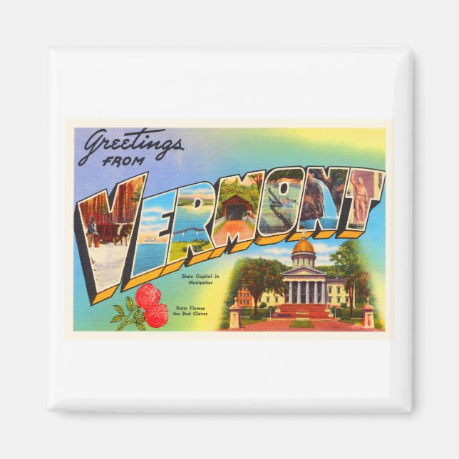 Staat von Vermont VT Alte Jahrgänge Reiseführer vo Magnet (Vorne)