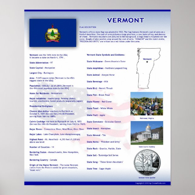 Staat von Vermont, VT-Poster Poster (Vorne)
