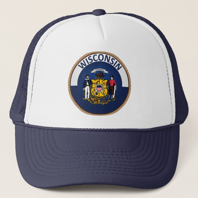 Staat von Wisconsin Flag Siegel Trucker Hat Truckerkappe (Vorderseite)