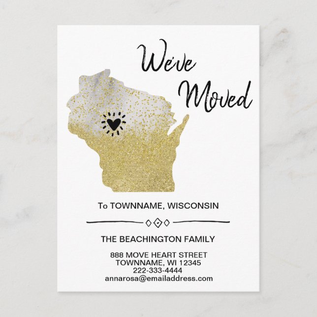 *~* STAAT WISCONSIN Neue Zuhause-Adresse Moving - Ankündigungspostkarte (Vorderseite)