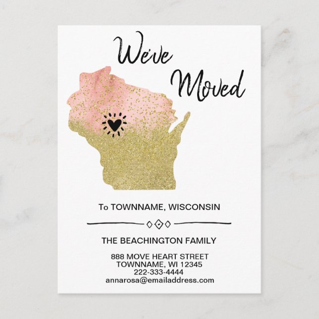 *~* STAAT WISCONSIN Neue Zuhause-Adresse Umzug * Ankündigungspostkarte (Vorderseite)