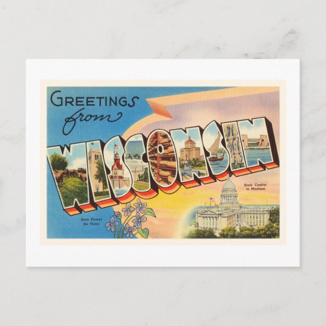 Staat Wisconsin WI Old Vintage Travel Souvenir Postkarte (Vorderseite)