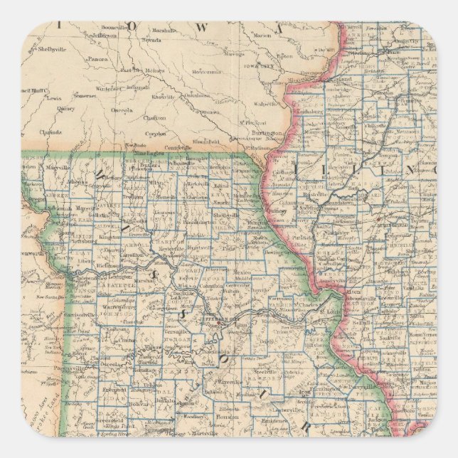Staaten von Illinois, Missouri und Arkansas Quadratischer Aufkleber (Vorderseite)
