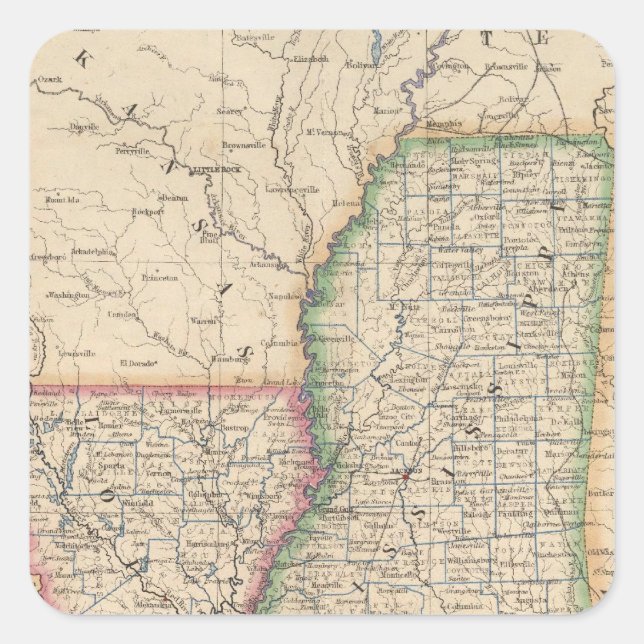 Staaten von Mississippi und Louisiana Quadratischer Aufkleber (Vorderseite)