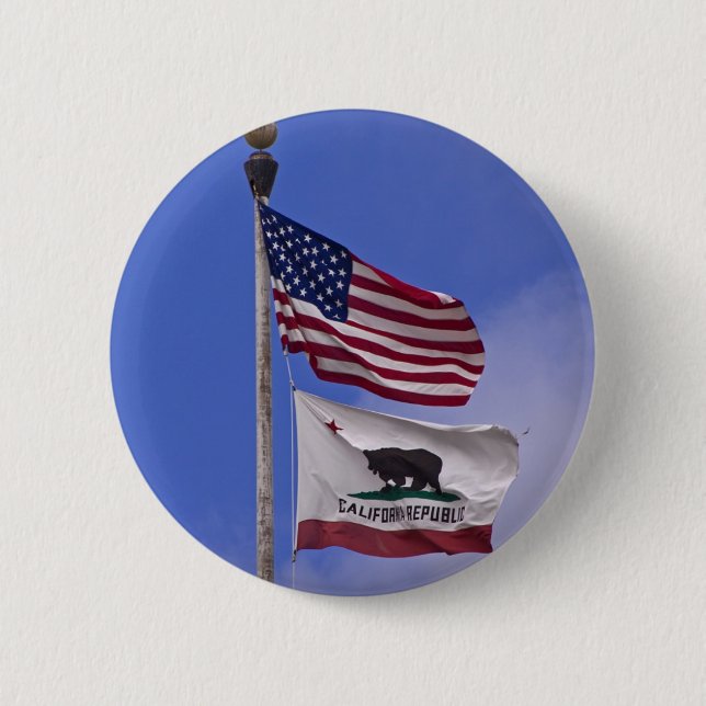 STAATLICHE Fahnen AMERIKAS UND KALIFORNIENS Button (Vorderseite)