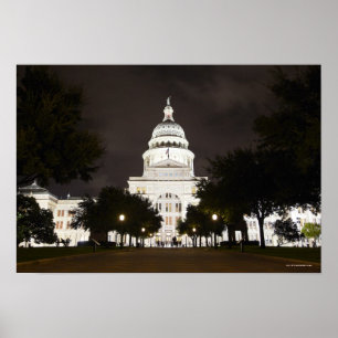 Staats-Hauptstadt von Austin, Texas nachts Poster