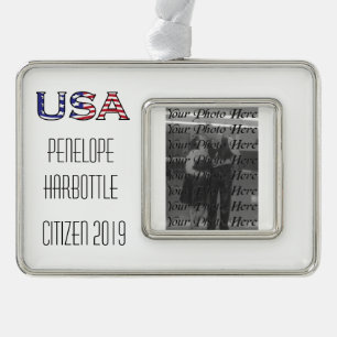 Staatsbürgerschafts-Jahr USA-US Flagge Rahmen-Ornament Silber