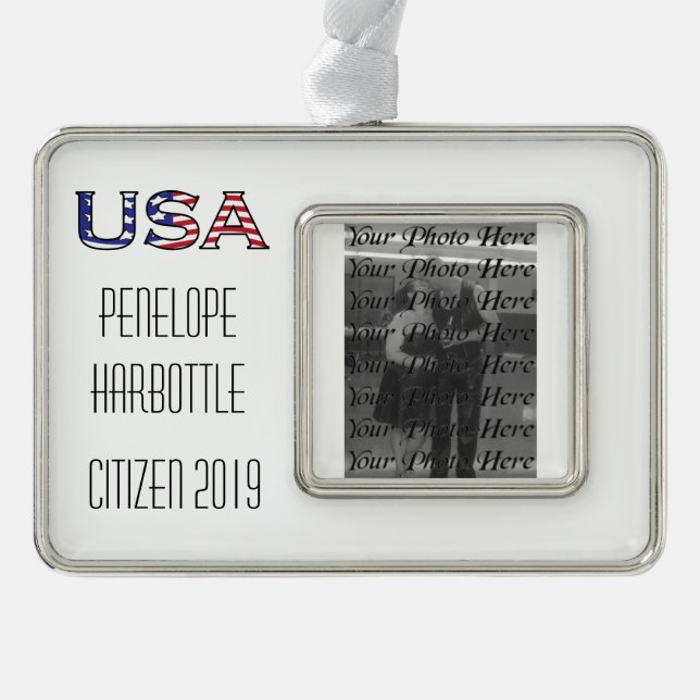 Staatsbürgerschafts-Jahr USA-US Flagge Rahmen-Ornament Silber (Vorderseite)