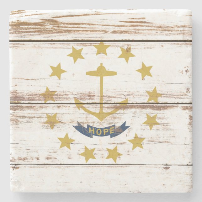 Staatsflagge auf der Insel Rhode aus Holz Steinuntersetzer (Vorderseite)