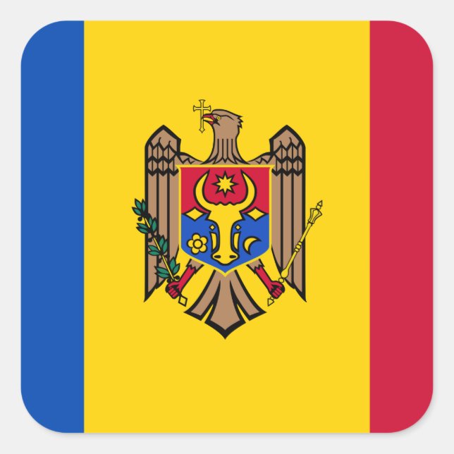 Staatsflagge der Republik Moldau Quadratischer Aufkleber (Vorderseite)