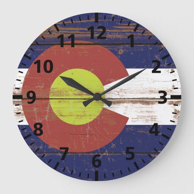 Staatsflagge des alten Holzkolorado Große Wanduhr (Vorderseite)
