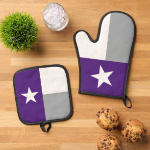 Staatsflagge lila & silbergrau von Texas Ofenhandschuh & Topflappen-Set
