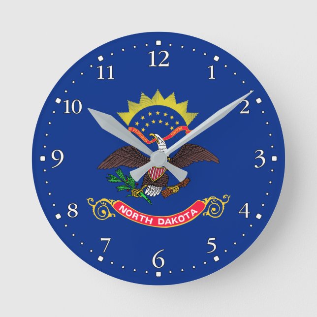 Staatsflagge Nord-Dakota Runde Wanduhr (Vorderseite)