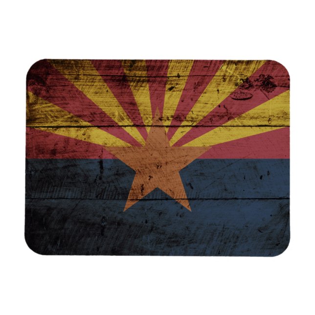Staatsflagge von Arizona auf Altholzkorn Magnet (Horizontal)