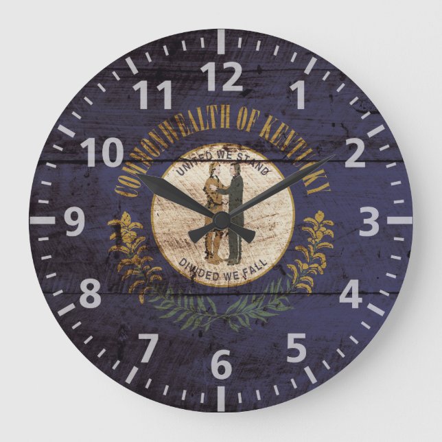 Staatsflagge von Kentucky auf Altholzkörnern Große Wanduhr (Vorderseite)