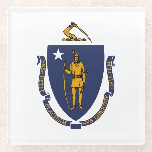 Staatsflagge von Massachusetts Glasuntersetzer (Vorderseite)