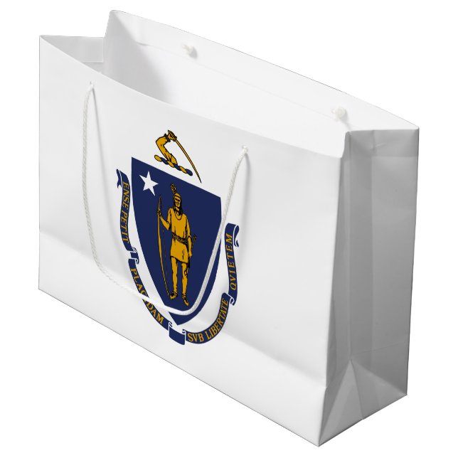 Staatsflagge von Massachusetts Große Geschenktüte (Vorderseite Schrägansicht)