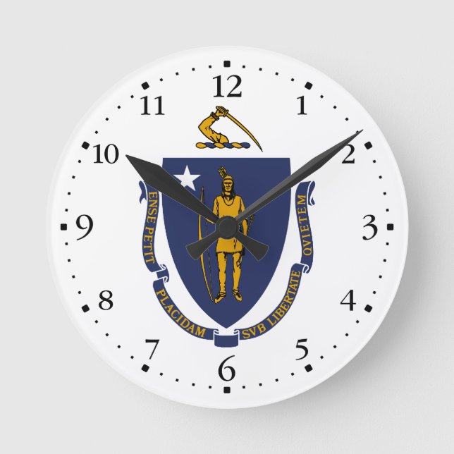 Staatsflagge von Massachusetts Runde Wanduhr (Vorderseite)