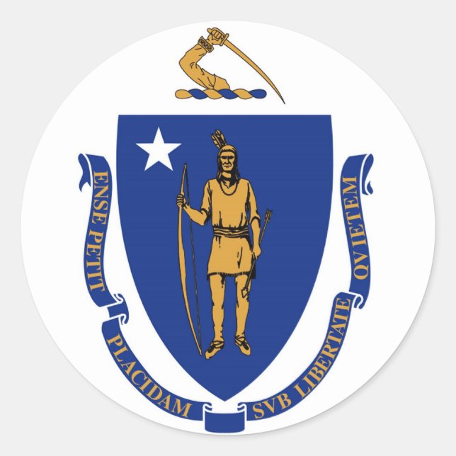 Staatsflagge von Massachusetts Runder Aufkleber (Vorderseite)
