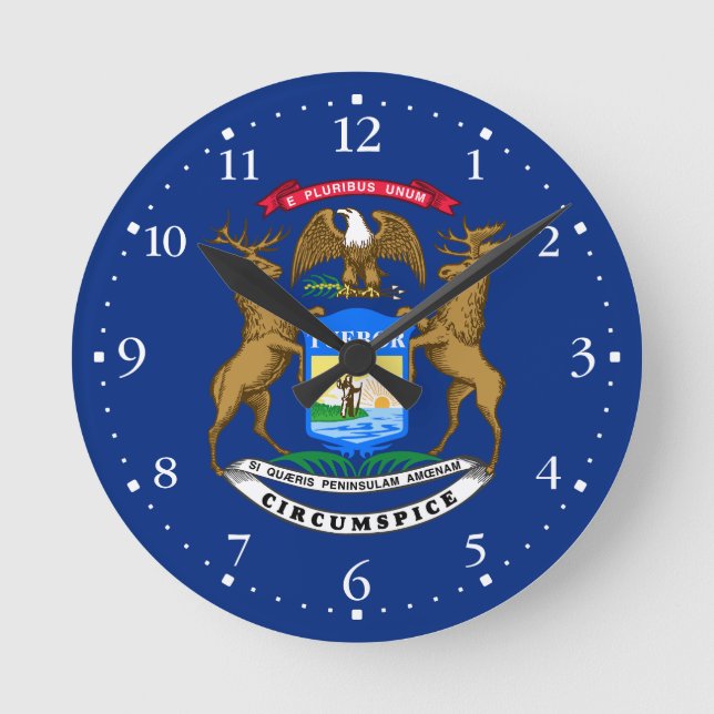 Staatsflagge von Michigan Runde Wanduhr (Vorderseite)