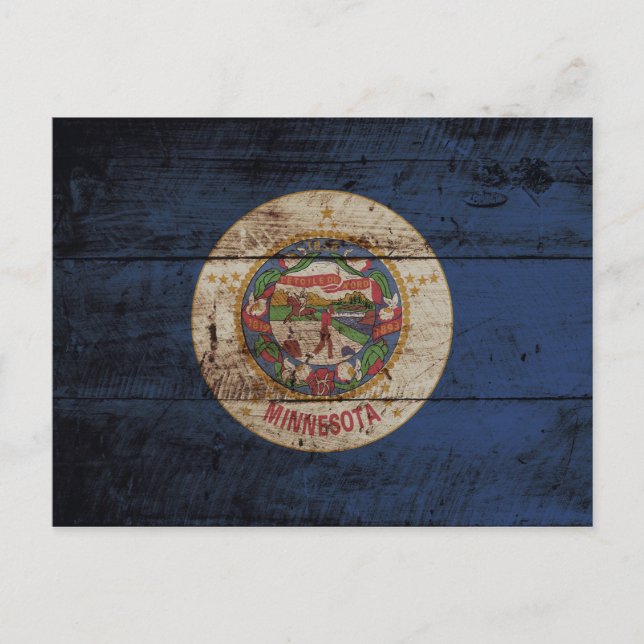 Staatsflagge von Minnesota auf Altholzkörnern Postkarte (Vorderseite)