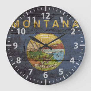 Staatsflagge von Montana auf Altholzkörner Große Wanduhr