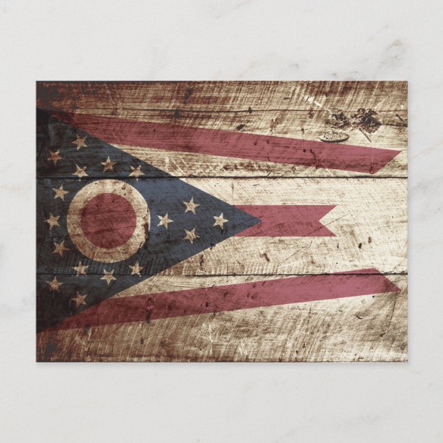 Staatsflagge von Ohio auf Altholzkörnern Postkarte (Vorderseite)