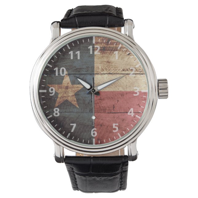 Staatsflagge von Texas auf Altholzkörnern Armbanduhr (Vorderseite)