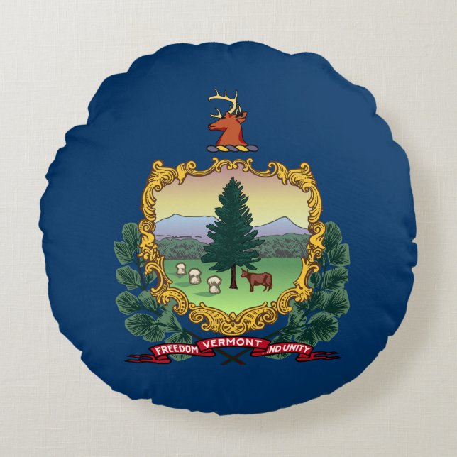 Staatsflagge von Vermont Rundes Kissen (Vorderseite)