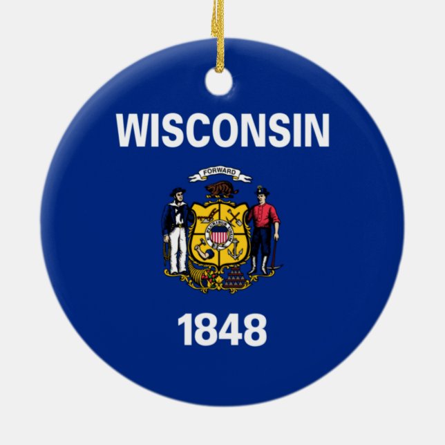 Staatsflagge von Wisconsin Keramik Ornament (Hinten)