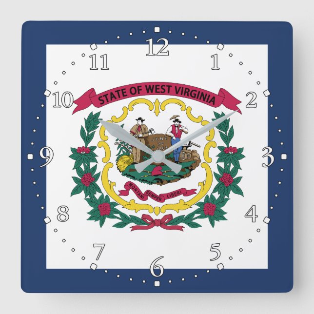 Staatsflagge West Virginia Quadratische Wanduhr (Vorderseite)
