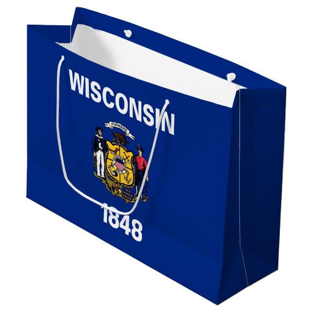 Staatsflagge Wisconsin Große Geschenktüte (Vorderseite Schrägansicht)