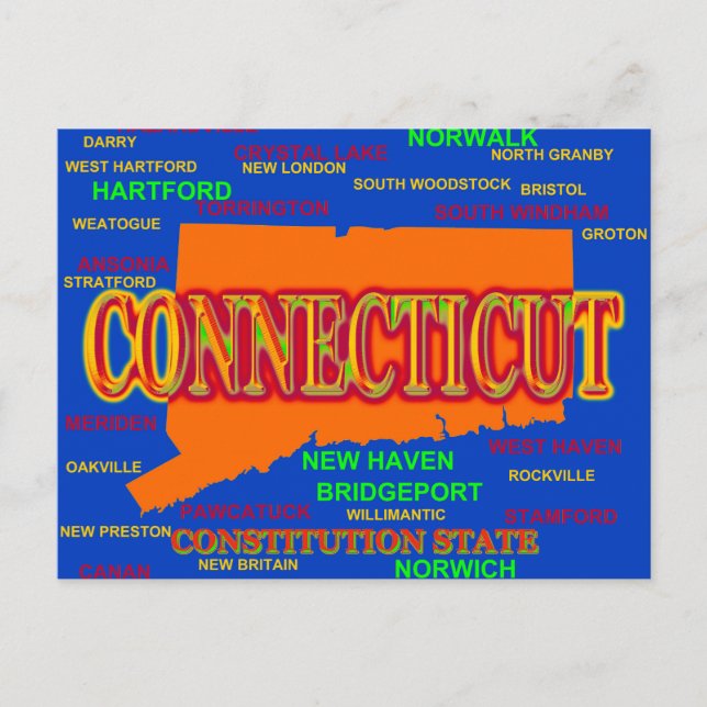 Staatsstolz "Connecticut Cities" Postkarte (Vorderseite)