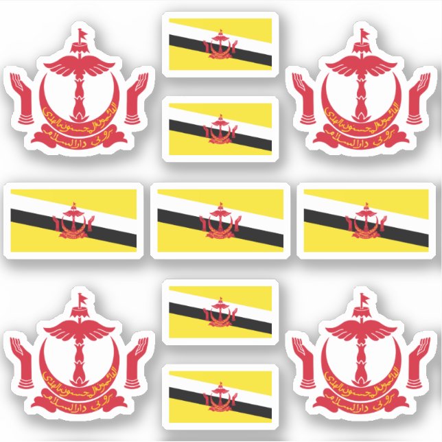 Staatssymbole/Wappen und Fahne von Bruneian Aufkleber (Vorderseite)