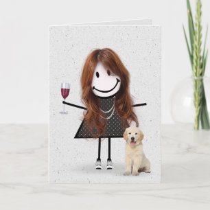 Stäbchenfigur-Birthday Girl mit Golden Retriever Karte