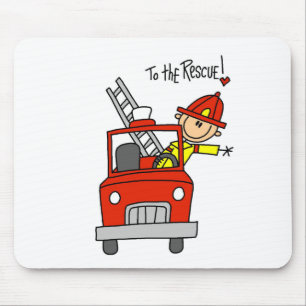 Stäbchenfigur-Feuerwehrmann mit Feuerwehr-Mauspad Mousepad