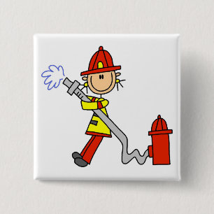 Stäbchenfigur Feuerwehrmann mit Schlauch Button