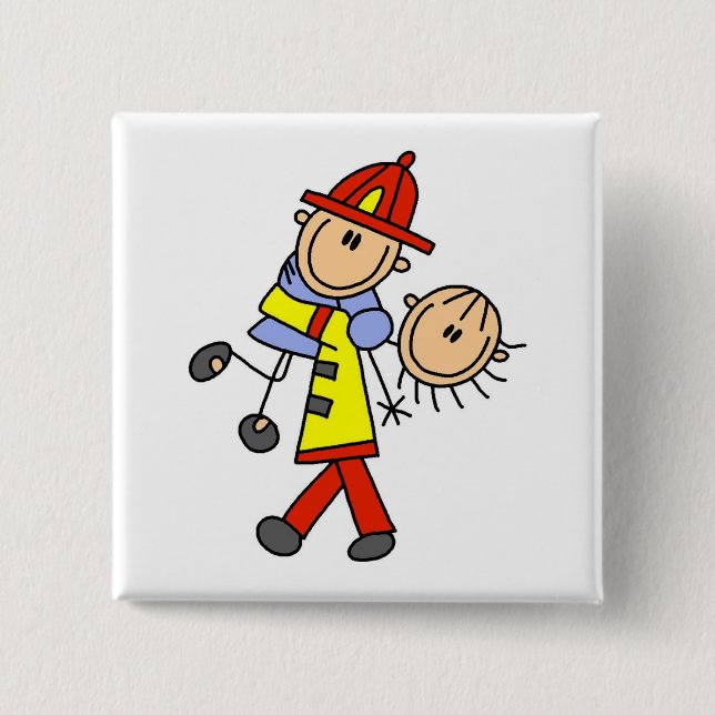 Stäbchenfigur Feuerwehrmann rettet Leben Button (Vorderseite)