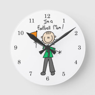 Stäbchenfigur Football-Mama Runde Wanduhr