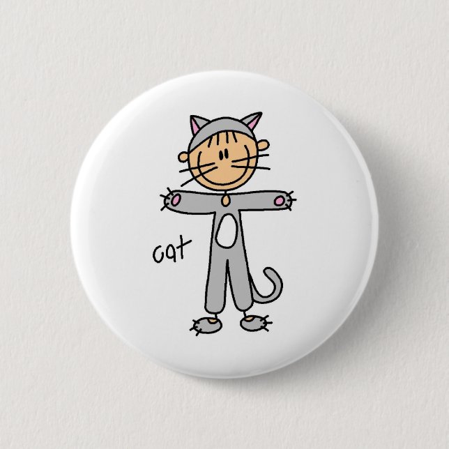 Stäbchenfigur in Katzencostüm Knopf Button (Vorderseite)